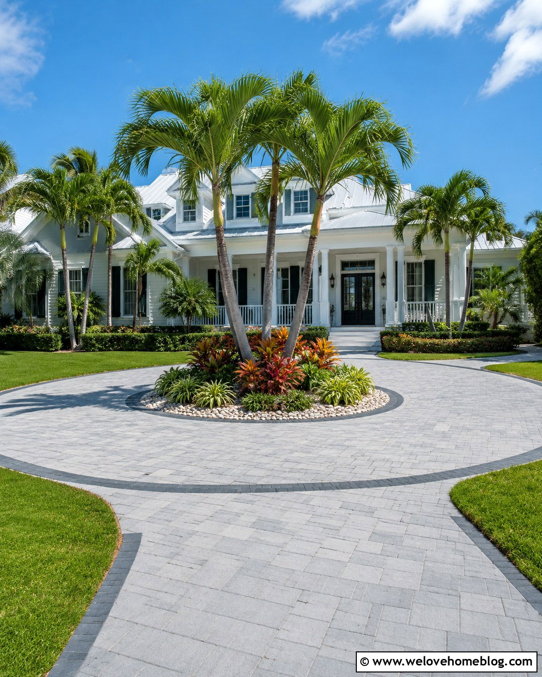 Tropical Circular Driveway With A Palm Island - 20 tropical driveway landscaping ideas