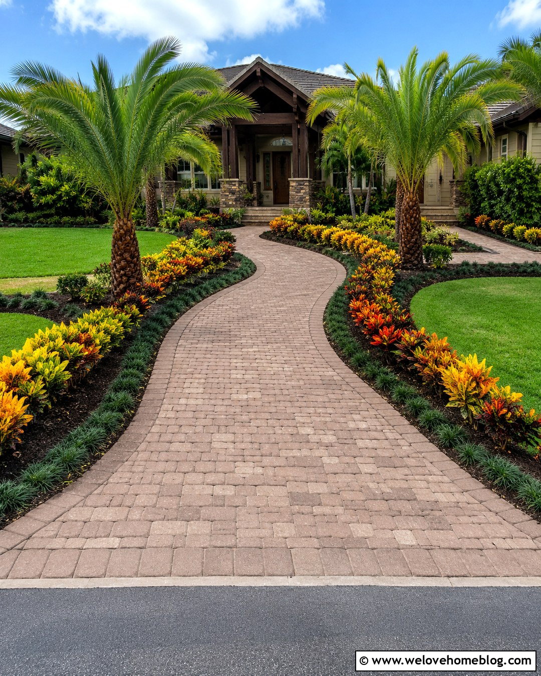 Tropical Driveway With Croton Color Borders - 20 tropical driveway landscaping ideas