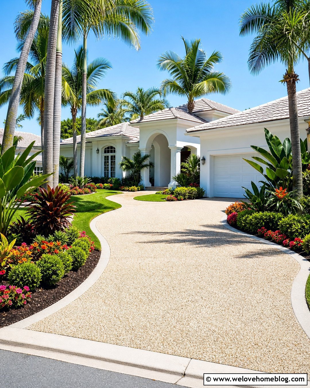 Tropical Driveway With Palm Landscaping - 40 Front Driveway Landscaping Ideas