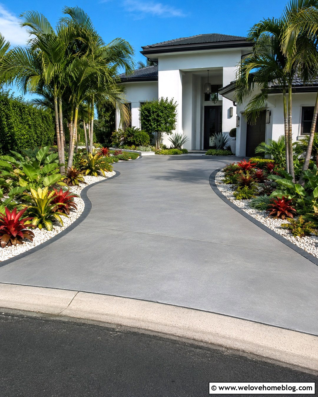 Tropical Driveway With White Stone Borders - 20 tropical driveway landscaping ideas