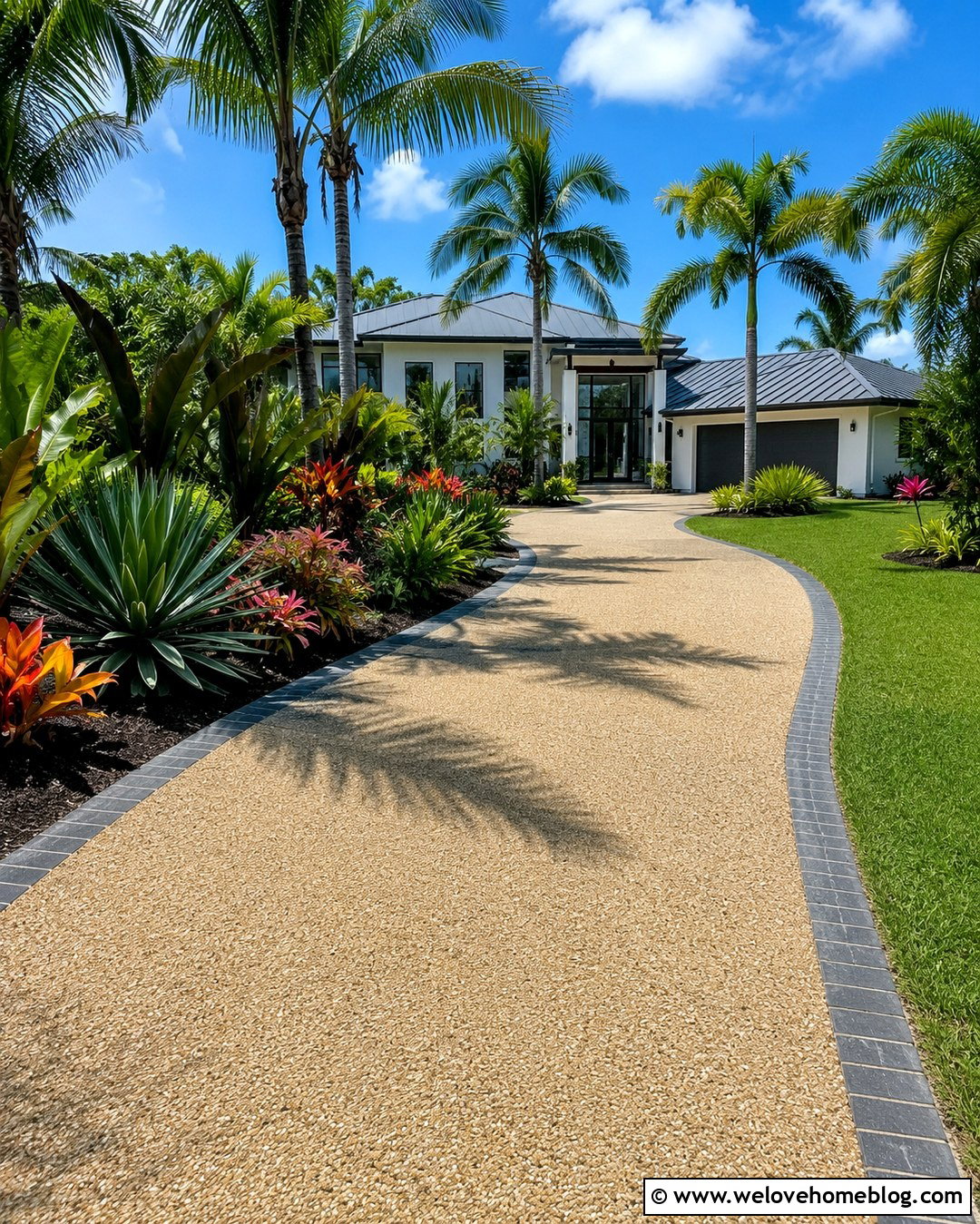 Tropical Resin Bound Driveway With Colorful Foliage - 20 tropical driveway scenery ideas