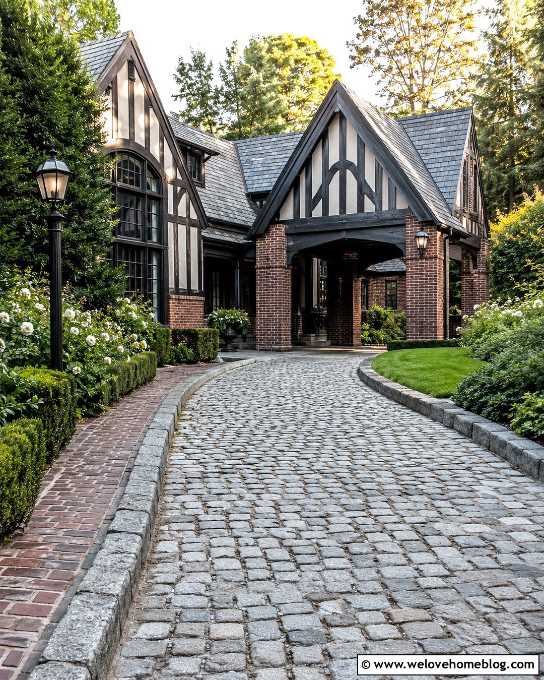 Tudor Cobblestone Driveway Porch - 20 Driveway Porch Ideas