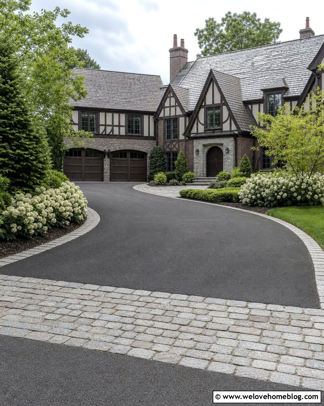 Tudor House Driveway With Cobblestone Apron - 35 House Driveway Ideas