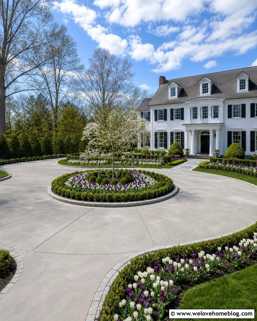 Tulip Lined Circular Driveway - 25 flower lined driveway ideas