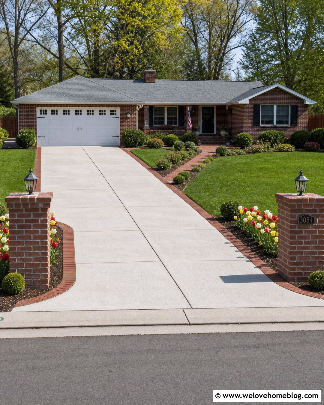 Tulip Lined Driveway With Brick Pillars - 20 tulip lined driveway ideas
