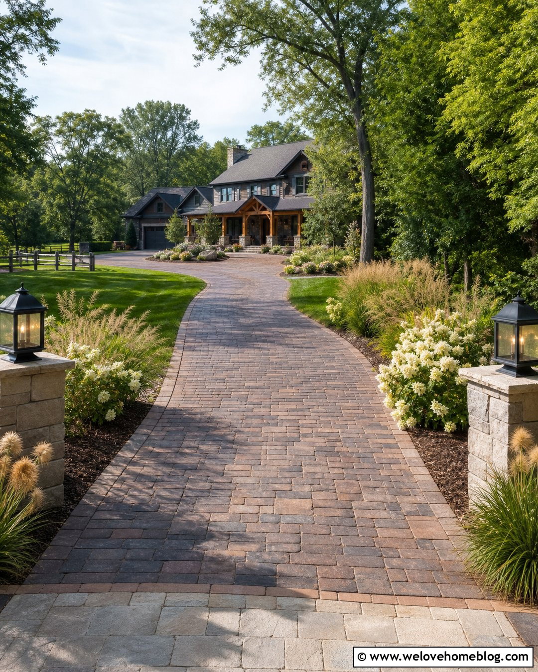 Tumbled Block Paving And Country Gravel Driveway - 20 Block Paving And Gravel Driveway Ideas