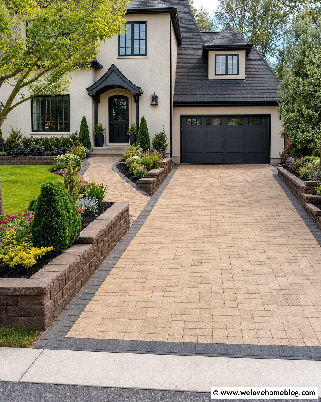 Tumbled Block Paving With Raised Flower Beds - 20 Tumbled Block Paving For Driveways & Gardens Ideas