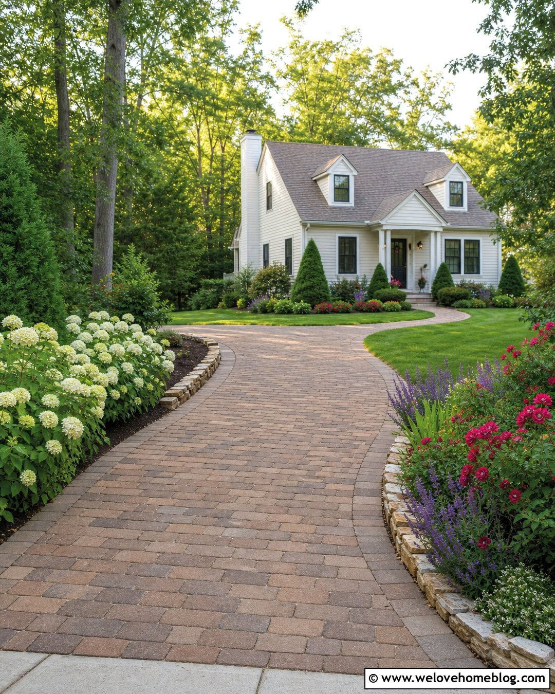 Tumbled Brown Paver Driveway For A Cottage - 20 Brown Pavers Driveway Ideas