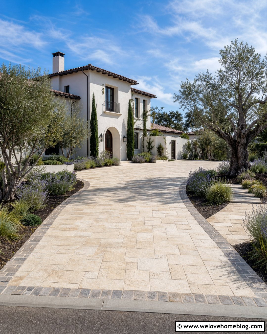 Tumbled Limestone Driveway - 35 Stone Driveway Ideas
