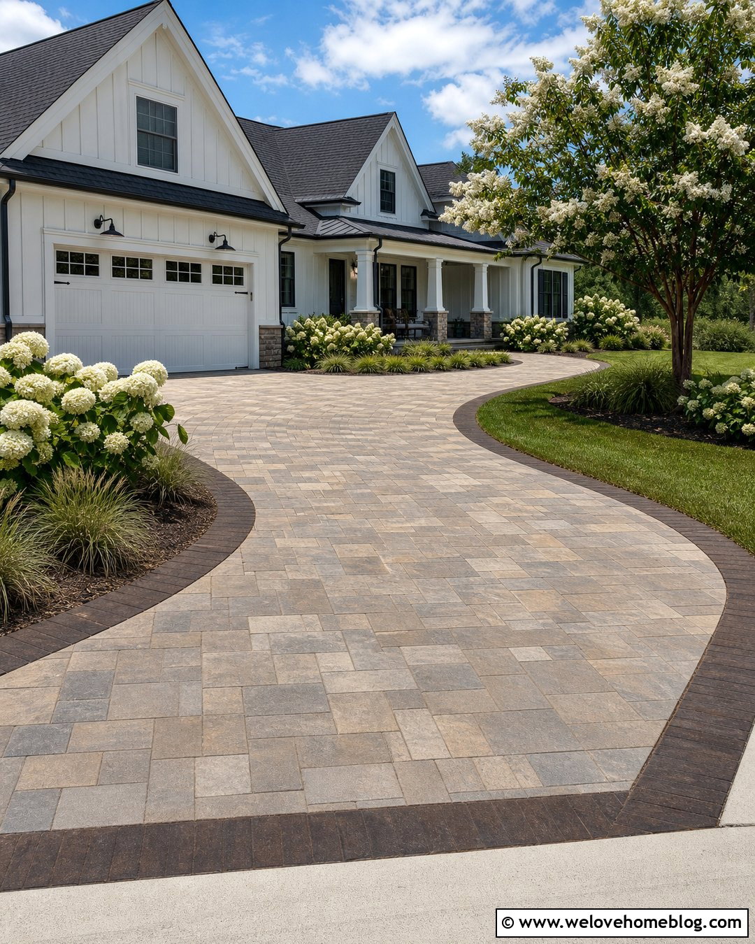 Tumbled Paver Driveway For Modern Farmhouse - 35 Paver Driveway Ideas