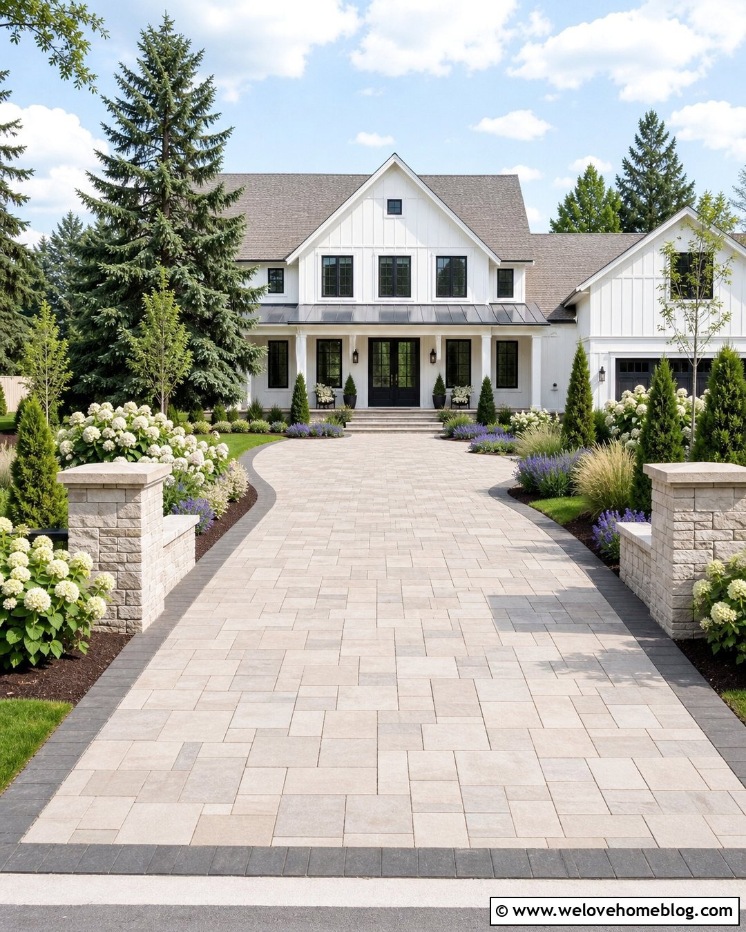 Tumbled Paver Driveway With Modern Farmhouse - 20 Driveways With Pavers Ideas