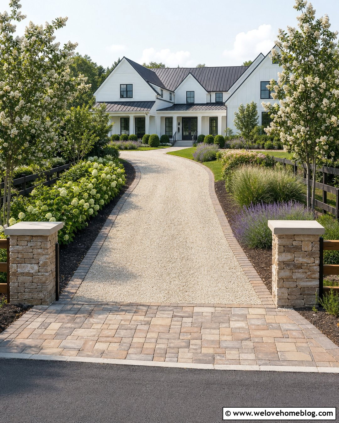 Tumbled Paver Edging for a Farmhouse Driveway - 20 Driveway Paver Edging Ideas