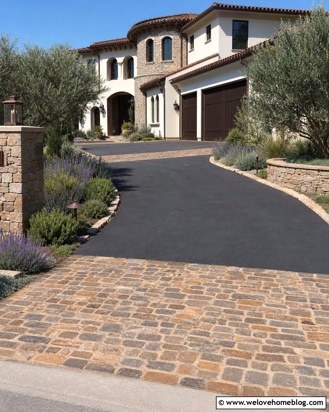 Tuscan Asphalt Driveway With Cobblestone Apron - 20 tuscan style driveway ideas