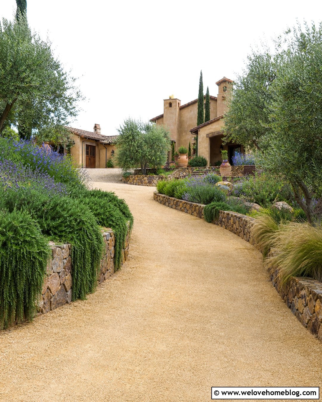 Tuscan Decomposed Granite Driveway With Stone Walls - 20 tuscan style driveway ideas