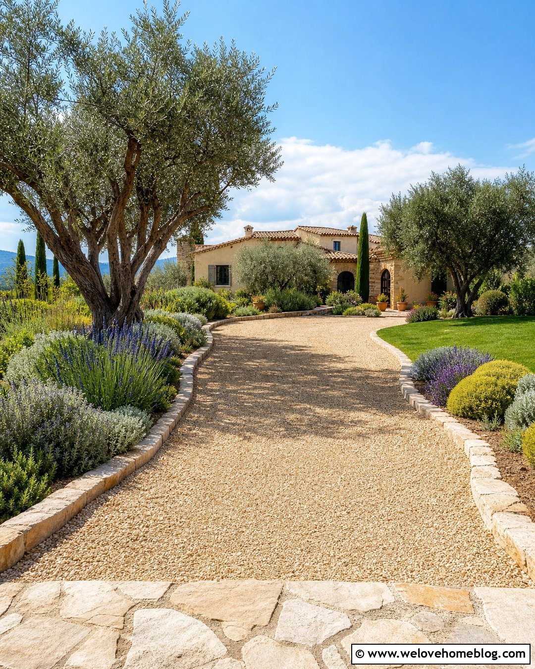 Tuscan Gravel Driveway With Olive Trees - 20 tuscan style driveway ideas
