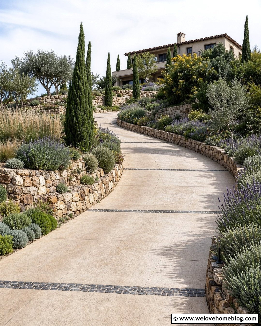 Tuscan Hillside Driveway With Retaining Walls - 20 tuscan style driveway ideas