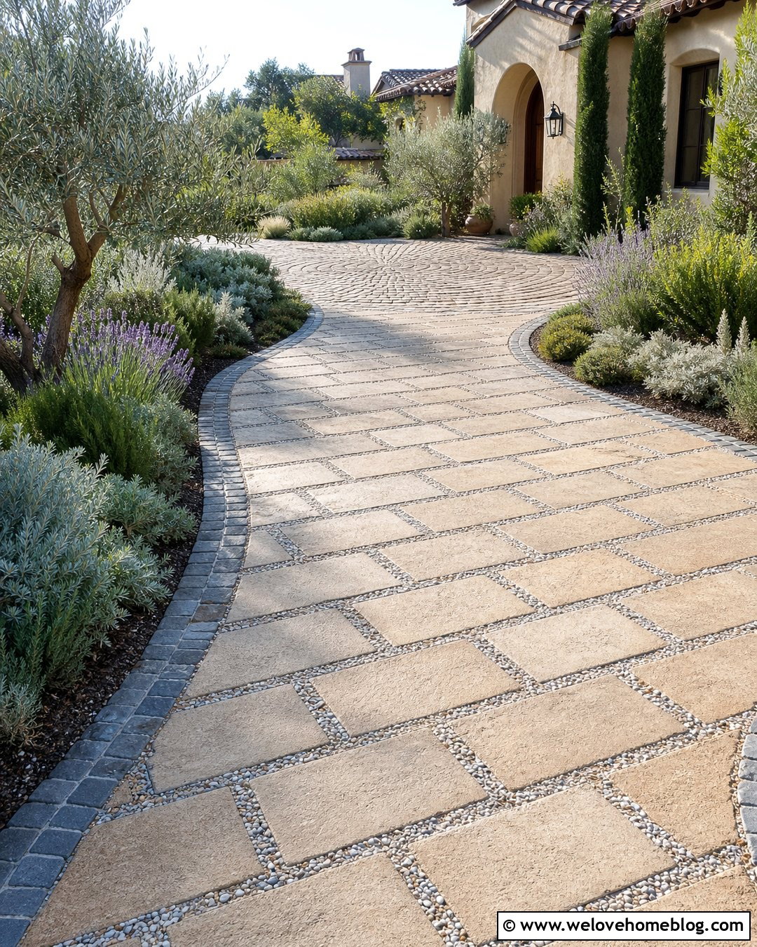 Tuscan Permeable Paver Driveway With Rosemary - 20 tuscan style driveway ideas