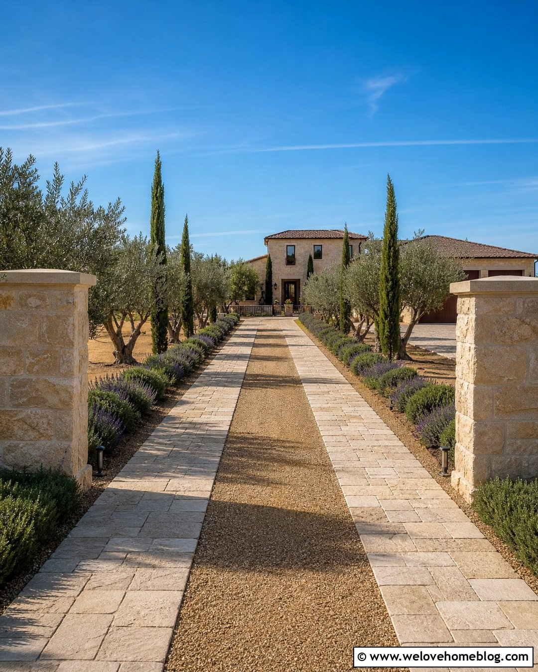 Tuscan Ribbon Driveway With Grass Center - 20 tuscan style driveway ideas