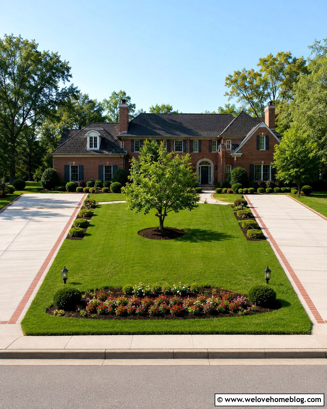 Two Concrete Driveways With A Central Lawn - 20 2 Driveways Front Yards ideas