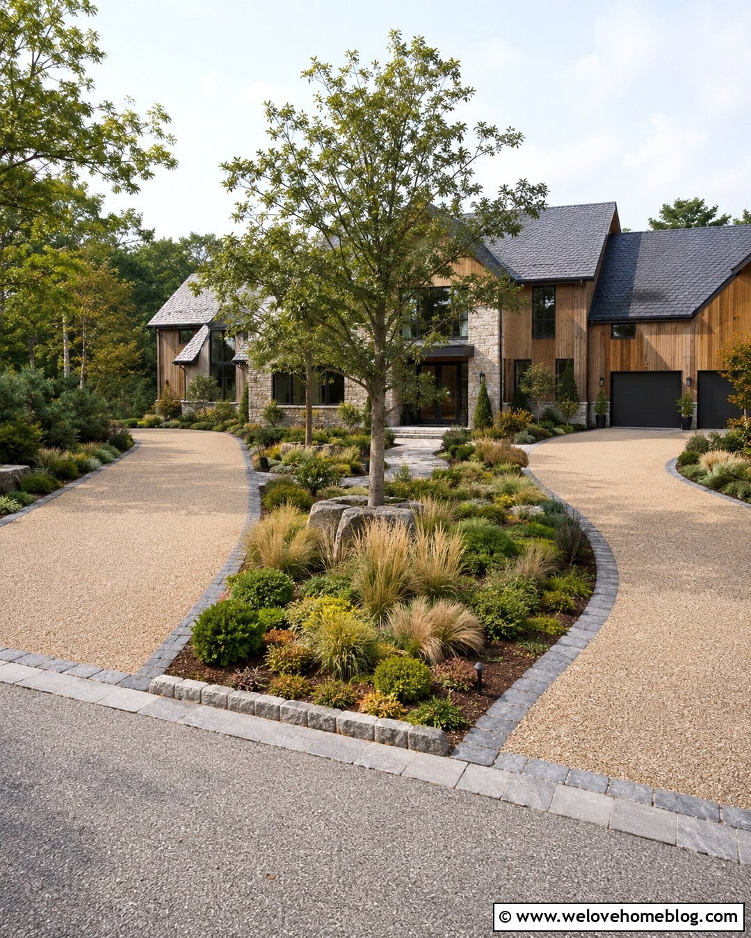 Two Curved Driveways With A Shared Entrance Garden - 20 2 Driveways Front Yards ideas