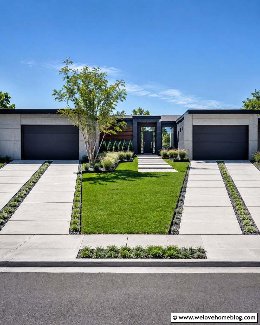 Two Driveways With Modern Concrete Strips - 20 2 Driveways Front Yards ideas