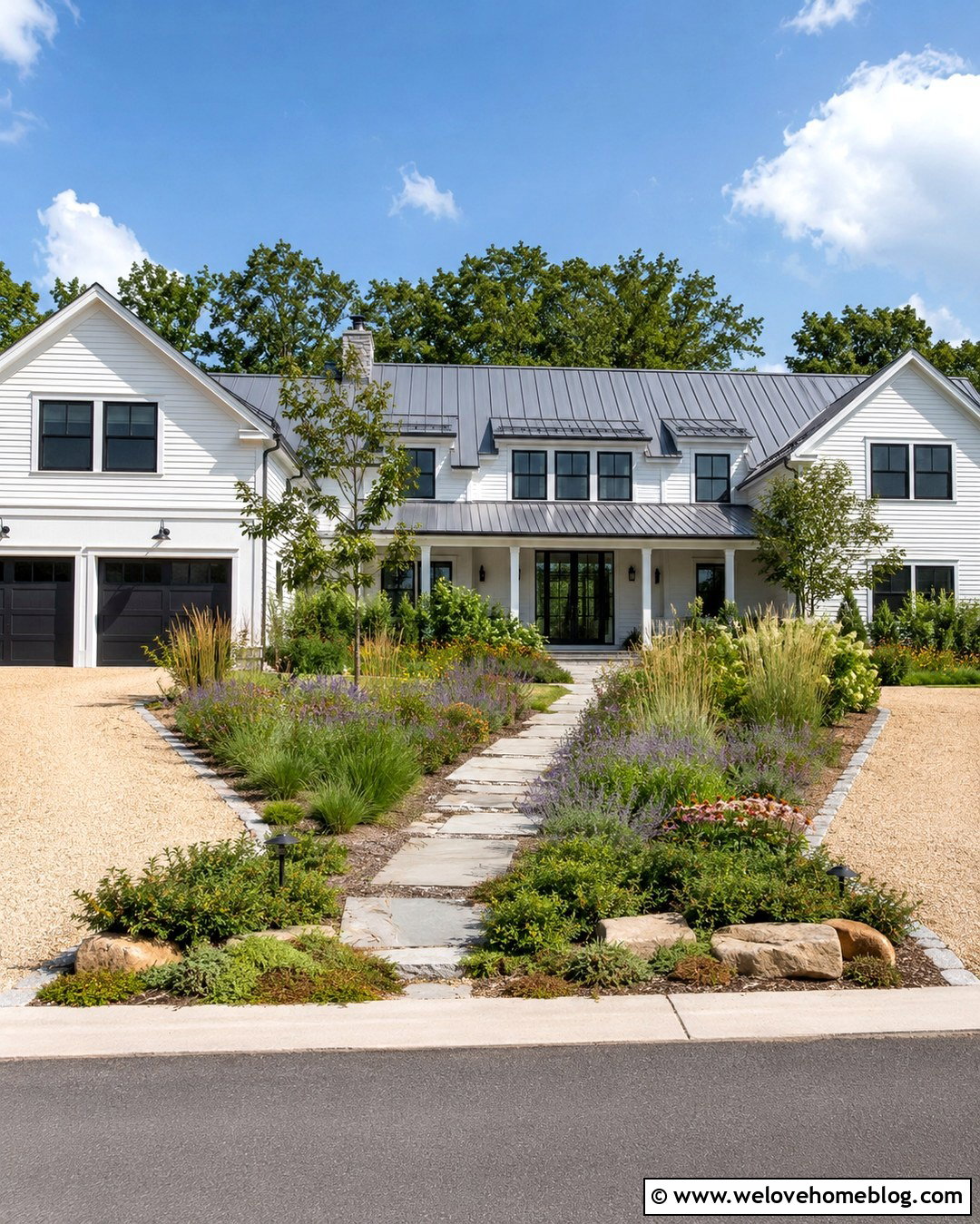 Two Driveways With Native Plant Borders - 20 2 Driveways Front Yards ideas