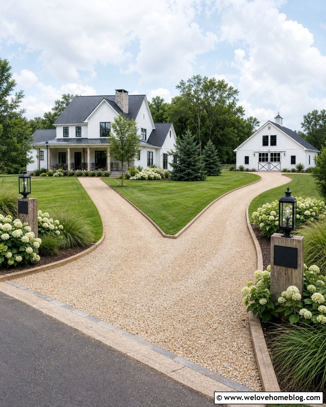 Two Farmhouse Gravel Driveways With Timber Edging - 20 Two Driveways Ideas