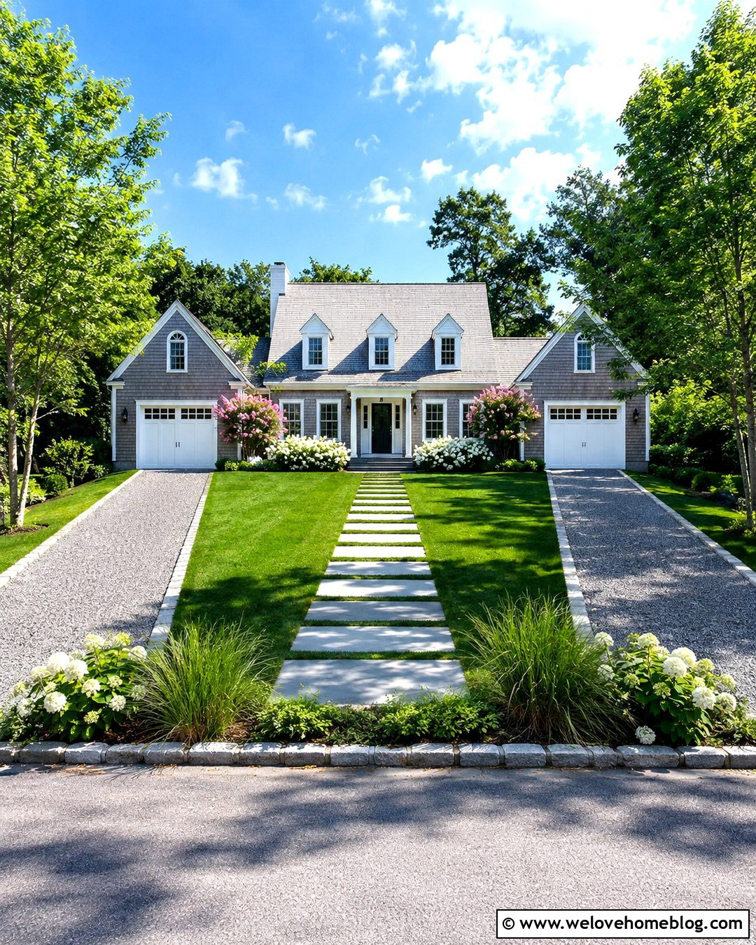 Two Gravel Driveways With A Central Lawn - 20 House With Two Driveways Ideas