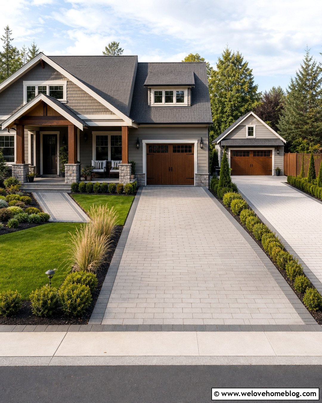 Two Paver Driveways With Matching Garage Aprons - 20 Two Driveways Ideas