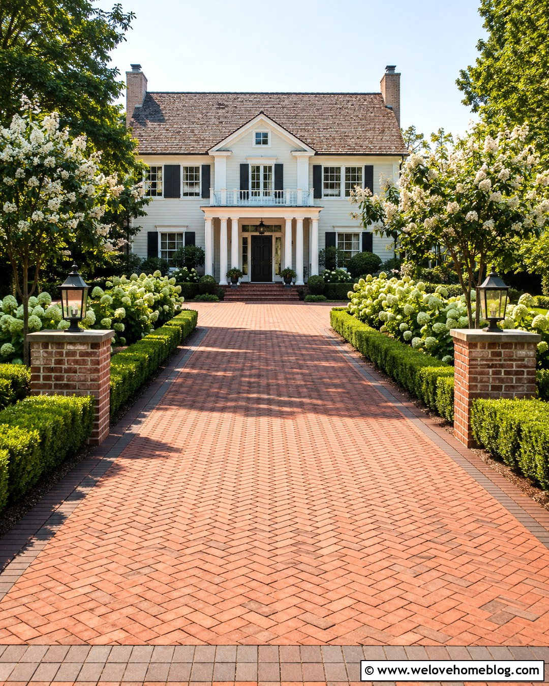 Two Story Colonial Home With Brick Driveway - 20 Two-Story Home With Driveway Ideas