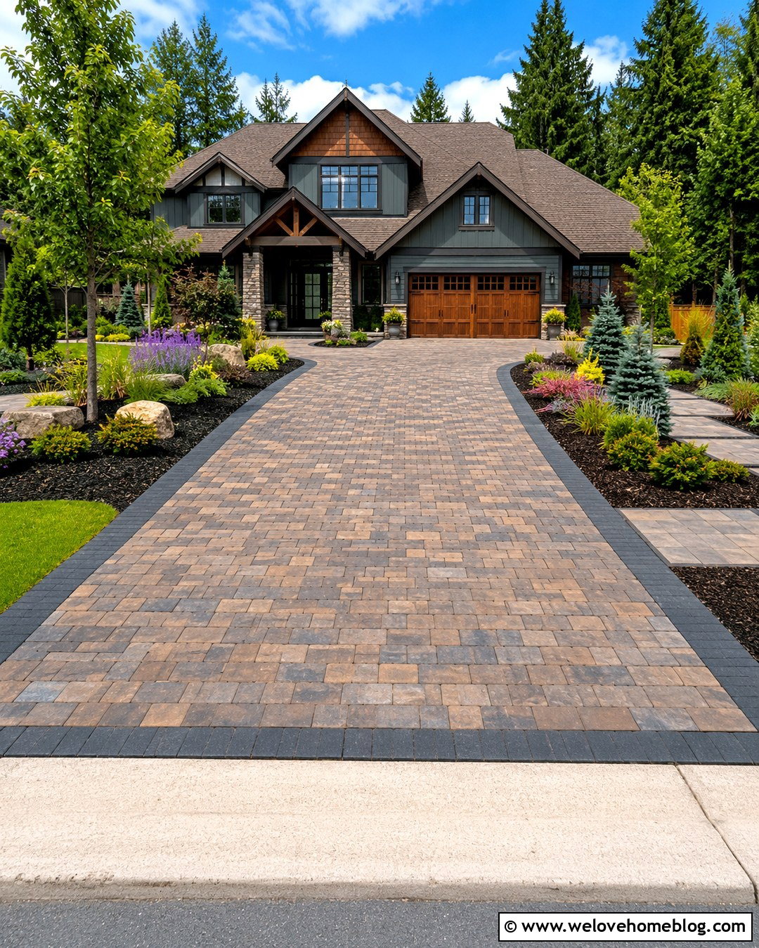 Two Story Craftsman Home With Paver Driveway - 20 Two-Story Home With Driveway Ideas