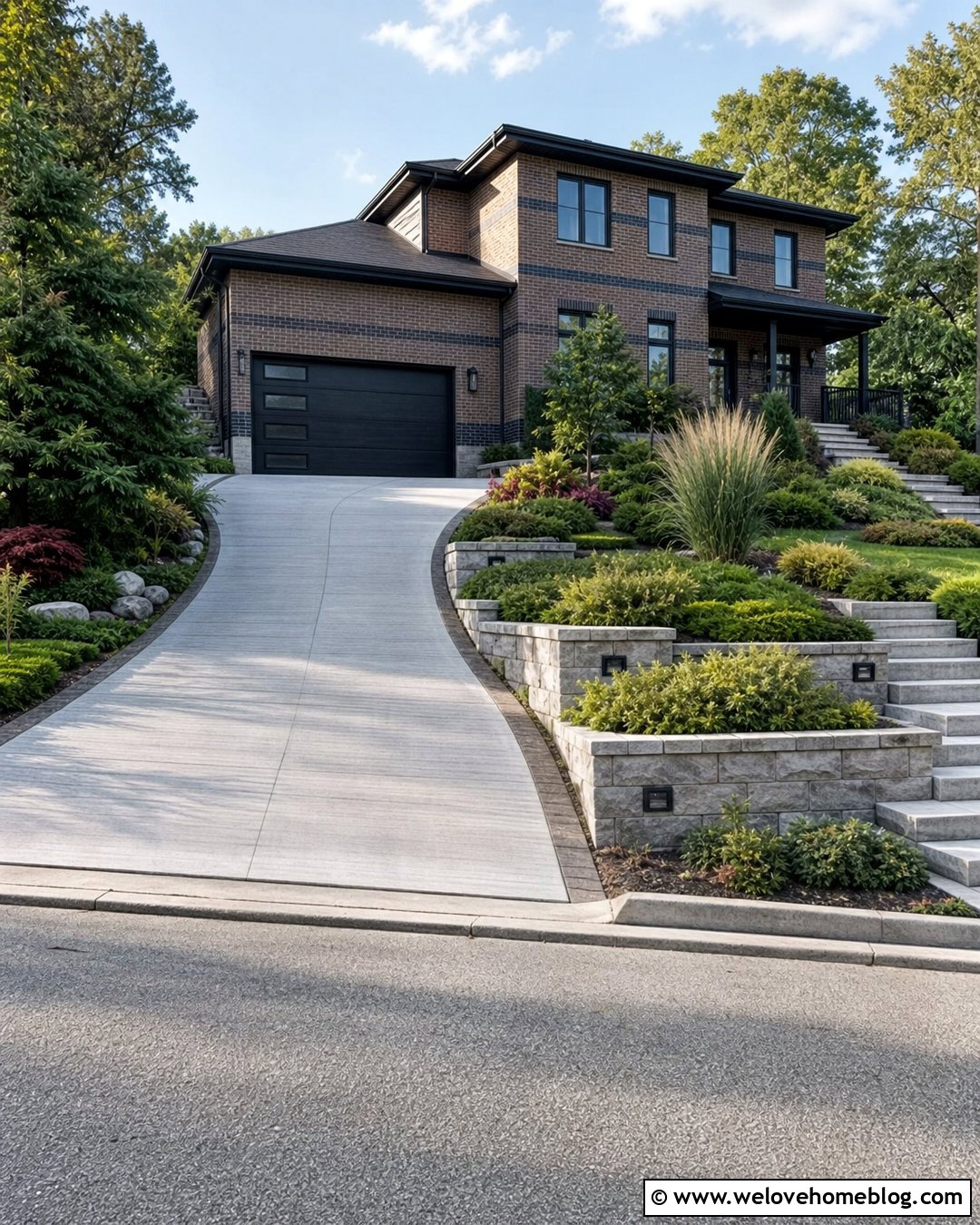 Two Story Home With Sloped Concrete Driveway - 20 Two-Story Home With Driveway Ideas