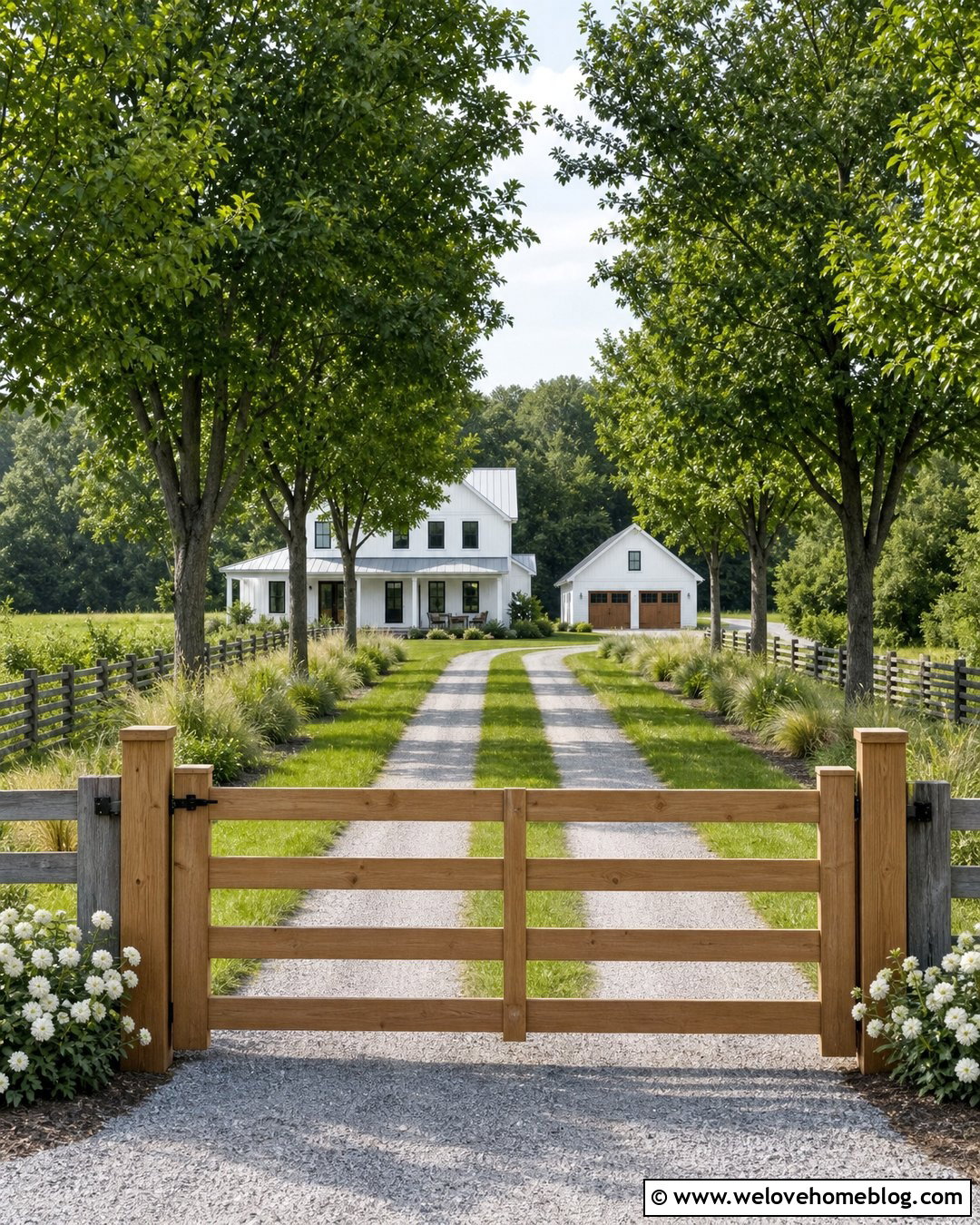 Two Strip Driveway With Farmhouse Gate - 20 Two Strip Driveway Ideas