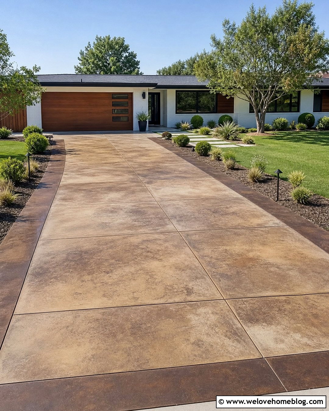 Two Tone Acid Wash Concrete Driveway With Sawcut Squares - 20 acid wash concrete driveway ideas