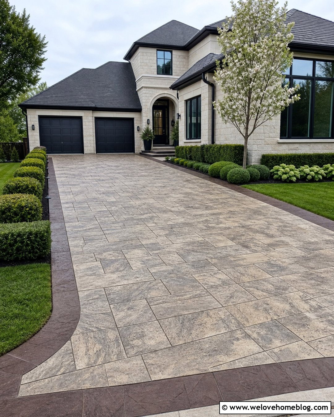 Two Tone Ashlar Stone Stamped Concrete Driveway - 20 stone stamped concrete driveway ideas