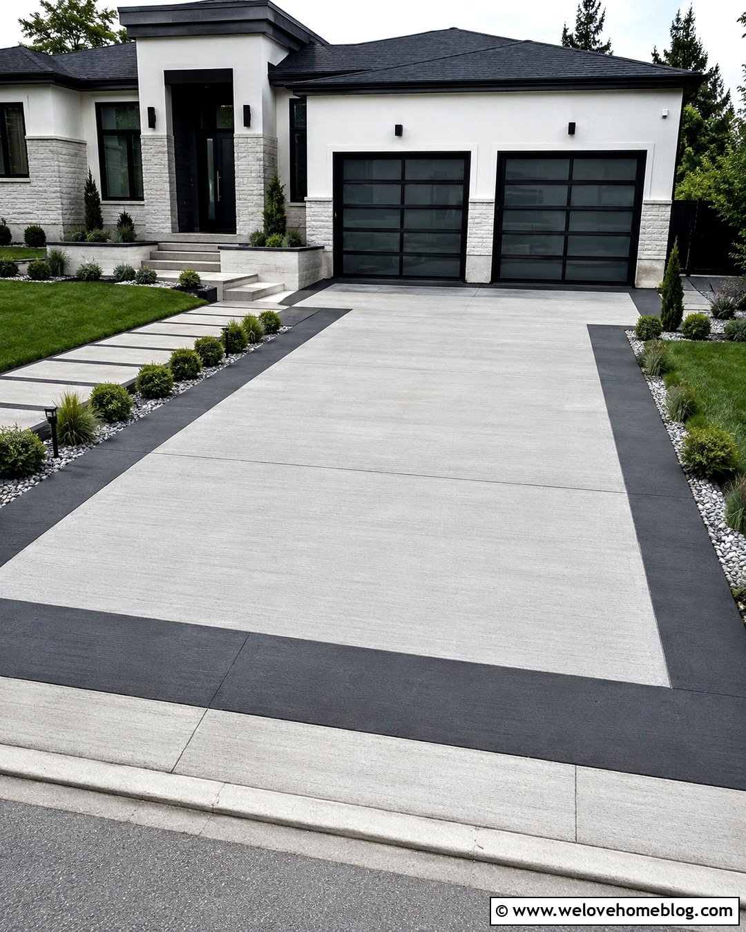 Two Tone Concrete Driveway With Wide Borders - 20 Modern Concrete Driveway Designs Ideas