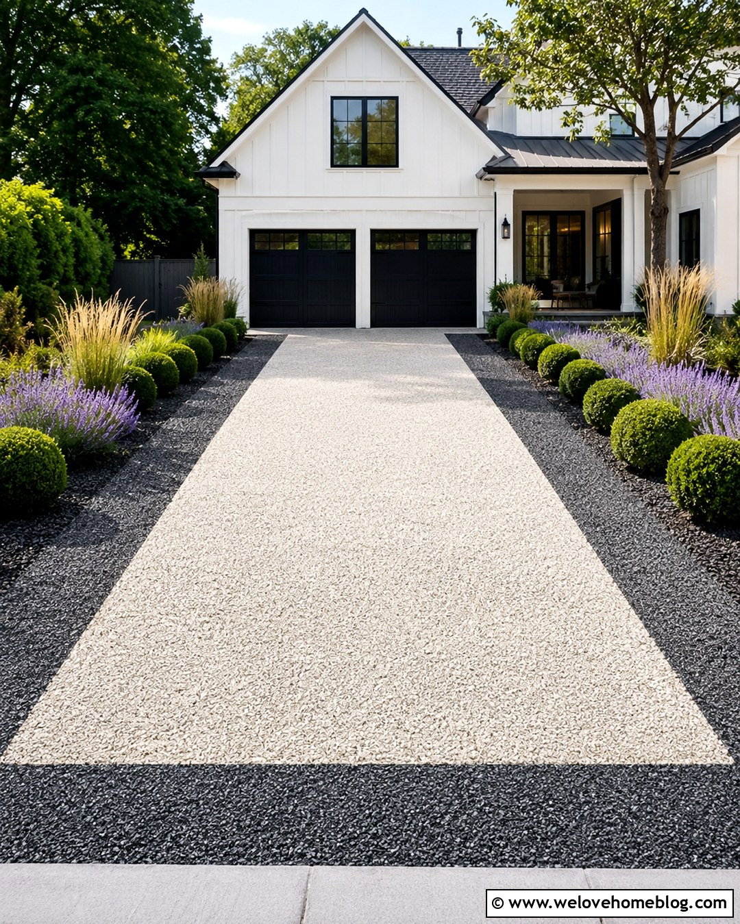 Two Tone Crushed Gravel Driveway With Dark Borders - 20 Crushed Gravel Driveway Ideas