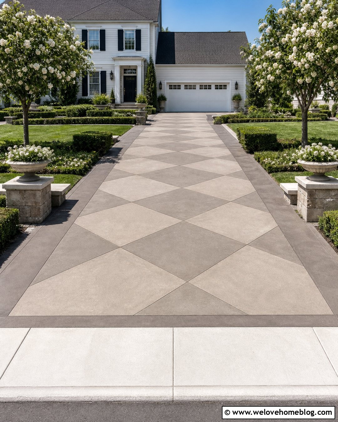 Two Tone Diamond Pattern Concrete Driveway - 20 Diamond Pattern Concrete Driveway Ideas