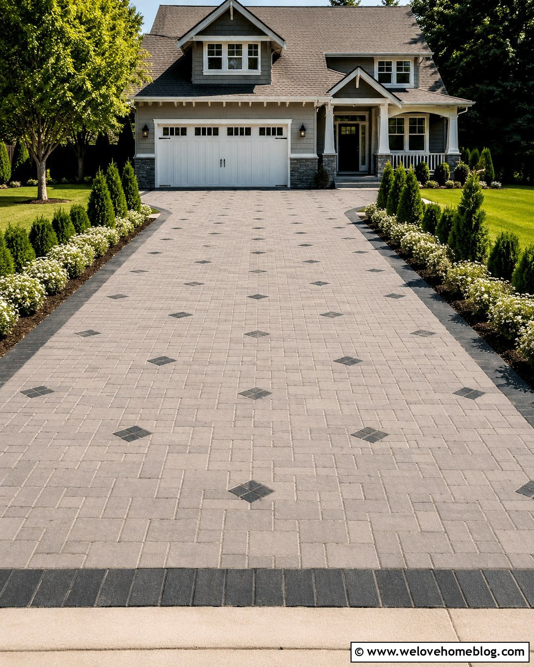 Two Tone Diamond Paver Driveway - 20 Diamond Driveway Ideas