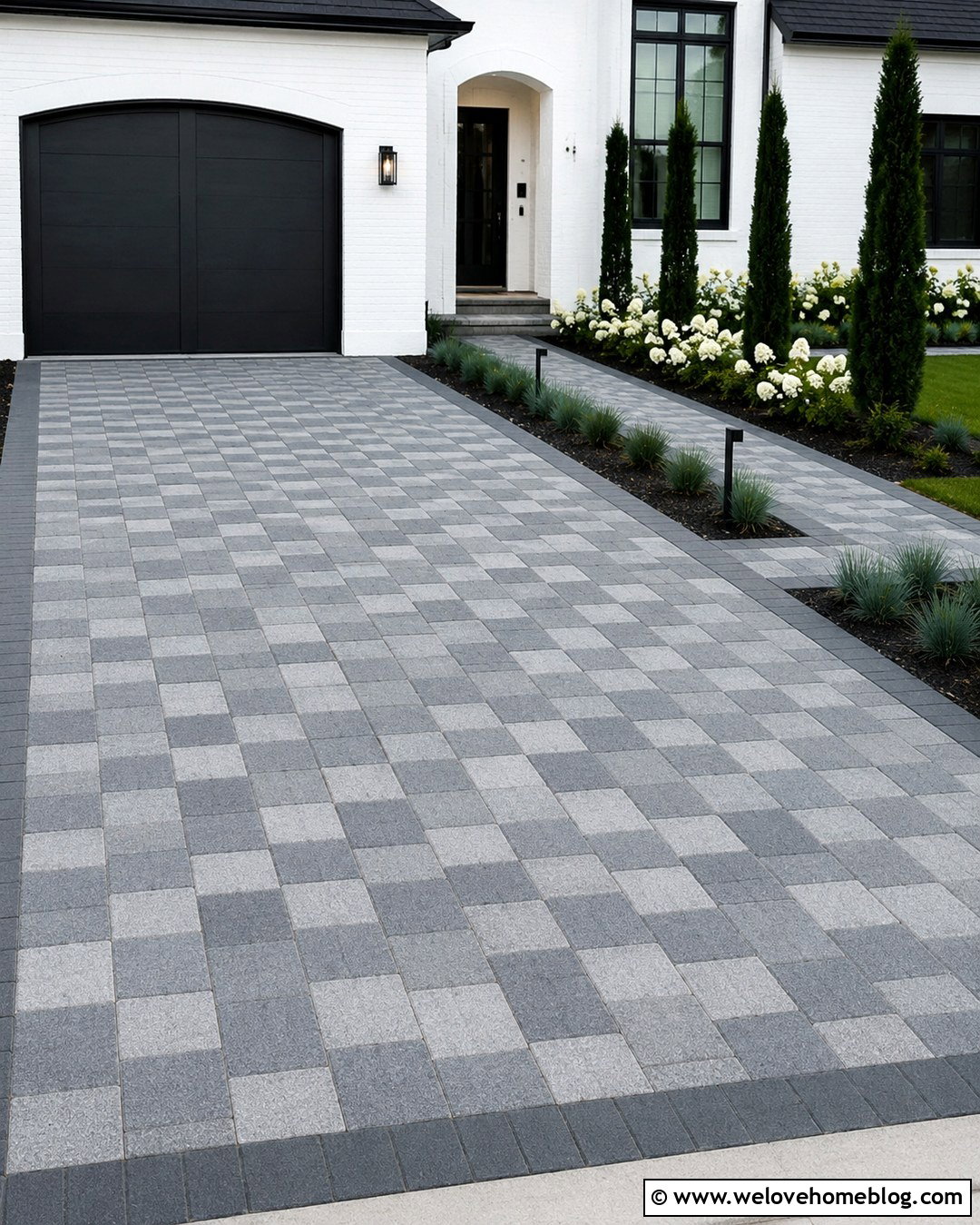Two Tone Driveway Blocks With A Checker Pattern - 20 Driveway Blocks Ideas