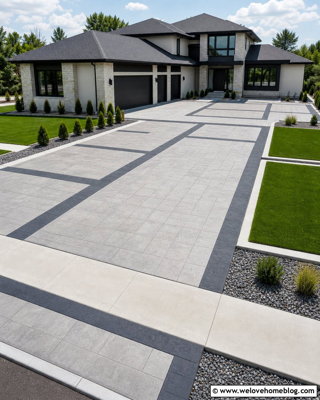 Two Tone Geometric Stamped Concrete Driveway - 25 stamped driveway concrete ideas