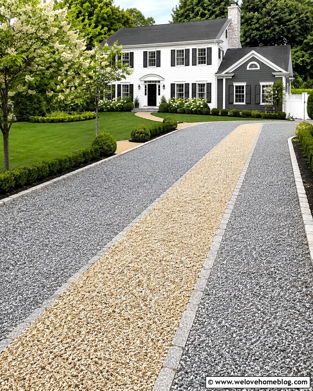 Two Tone Gravel Grid Driveway With Stone Ribbon - 20 Driveway Gravel Grid Installation Ideas