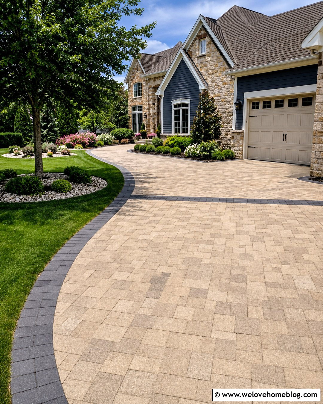 Two Tone Paver Driveway With Matching Front Walk - 20 lowes pavers for driveway ideas