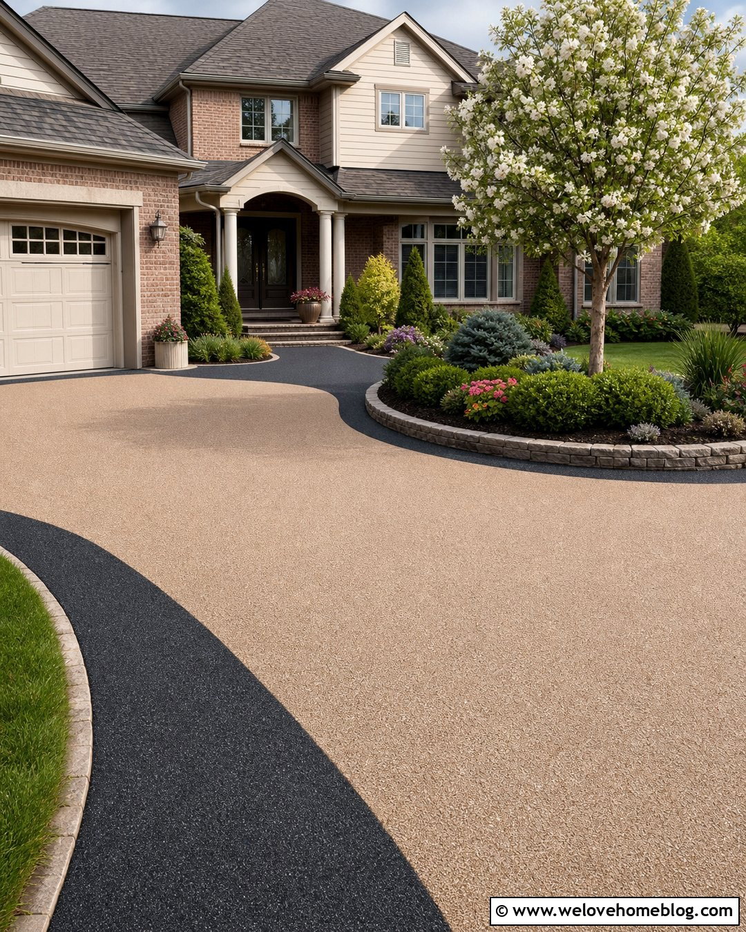 Two Tone Resin Bound Driveway With Curved Border - 30 Resin Bound Driveways Ideas