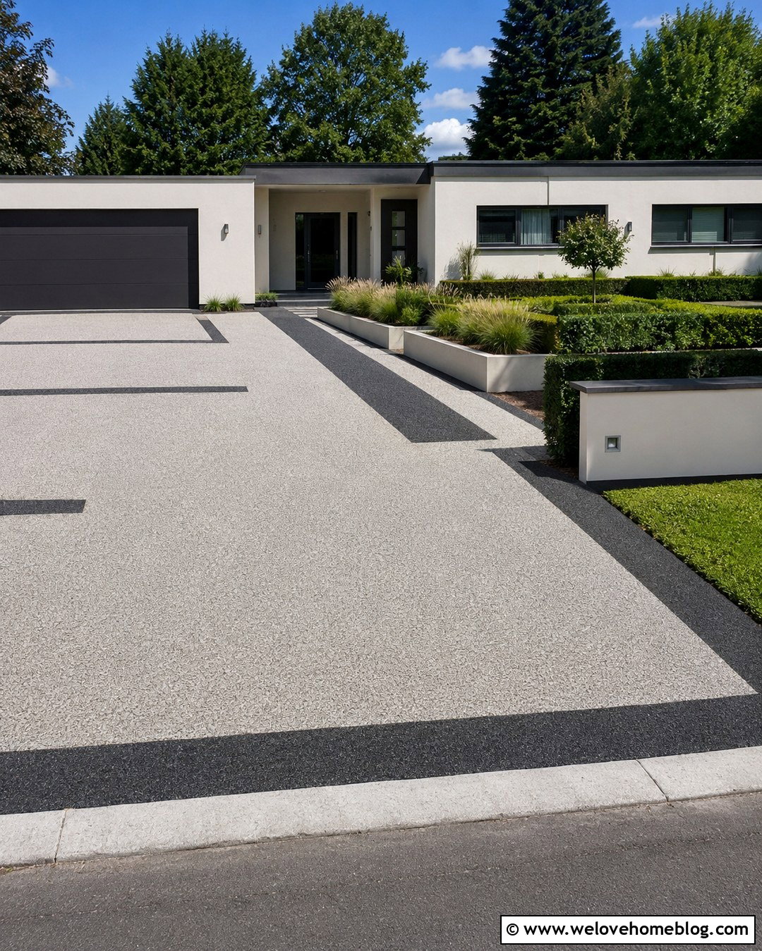 Two Tone Resin Driveway With Geometric Layout - 20 Resin Driveway Inspiration Ideas