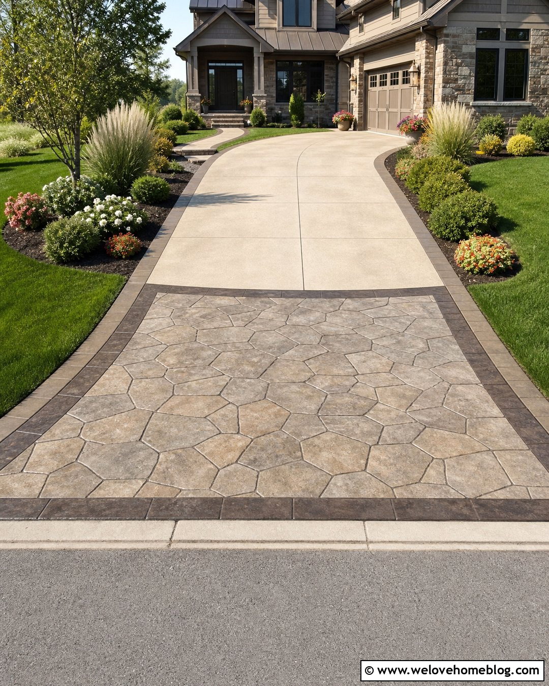 Two Tone Stamped Concrete Driveway Apron - 20 stamped concrete driveway apron ideas