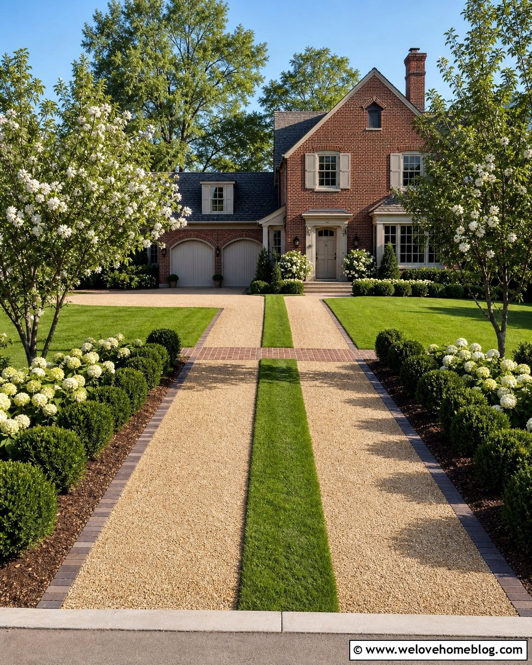 Two Track Gravel Driveway With Brick House Landscaping - 20 two track gravel driveway ideas