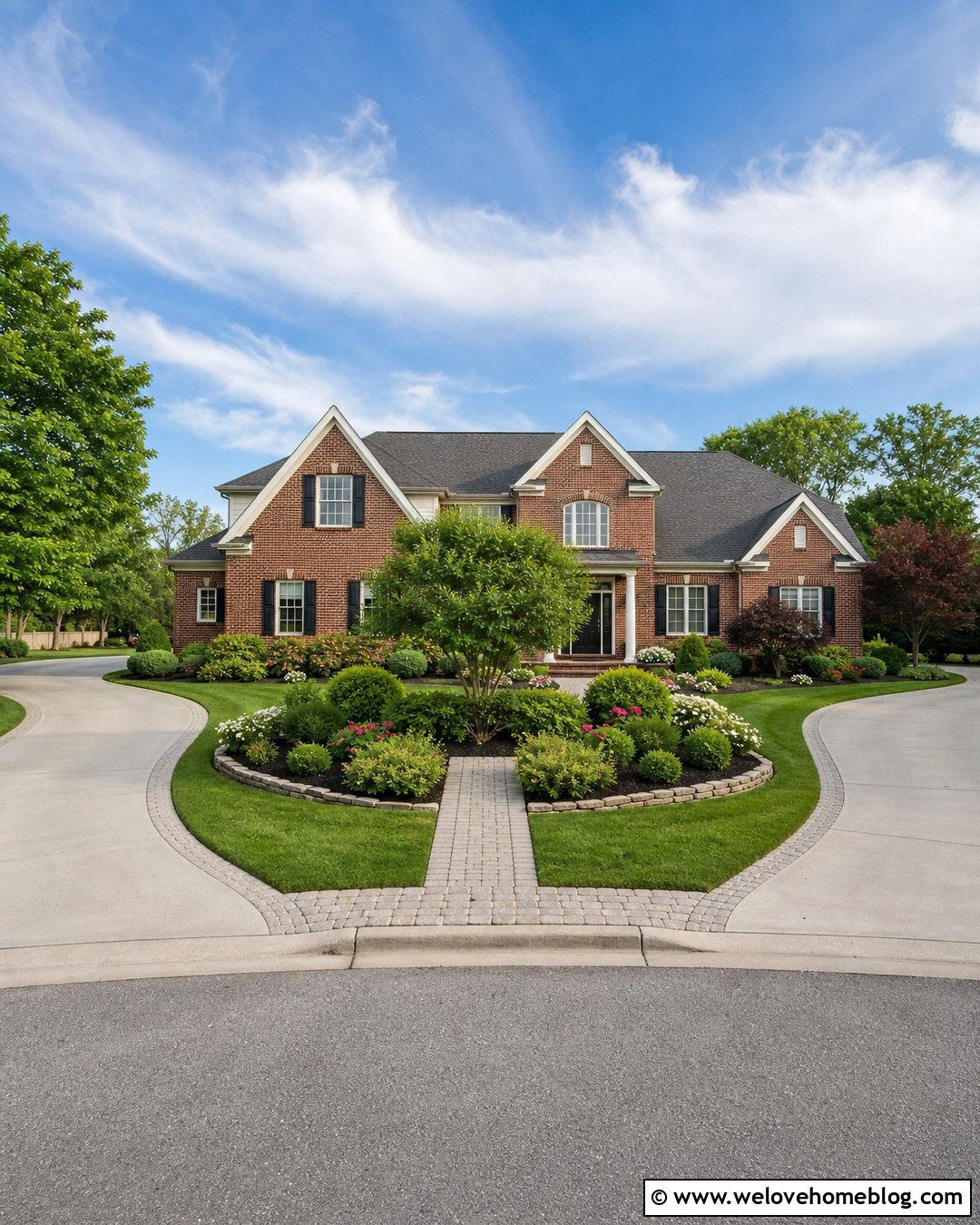 U Shape Concrete Driveway With Center Island Garden - 30 U Shape Driveway Landscaping Ideas