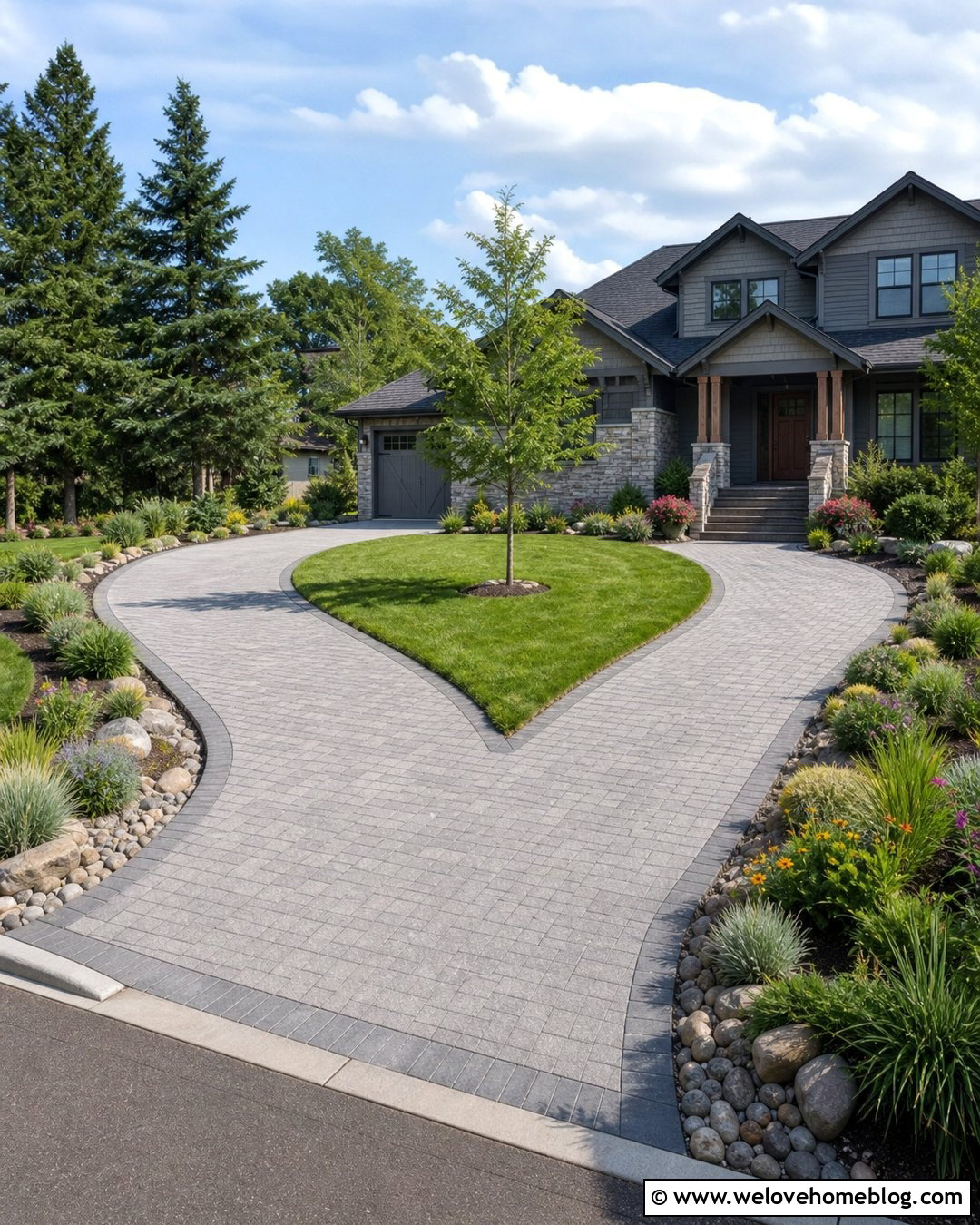 U Shape Driveway With Landscaped Drainage Swales - 30 U Shape Driveway Landscaping Ideas