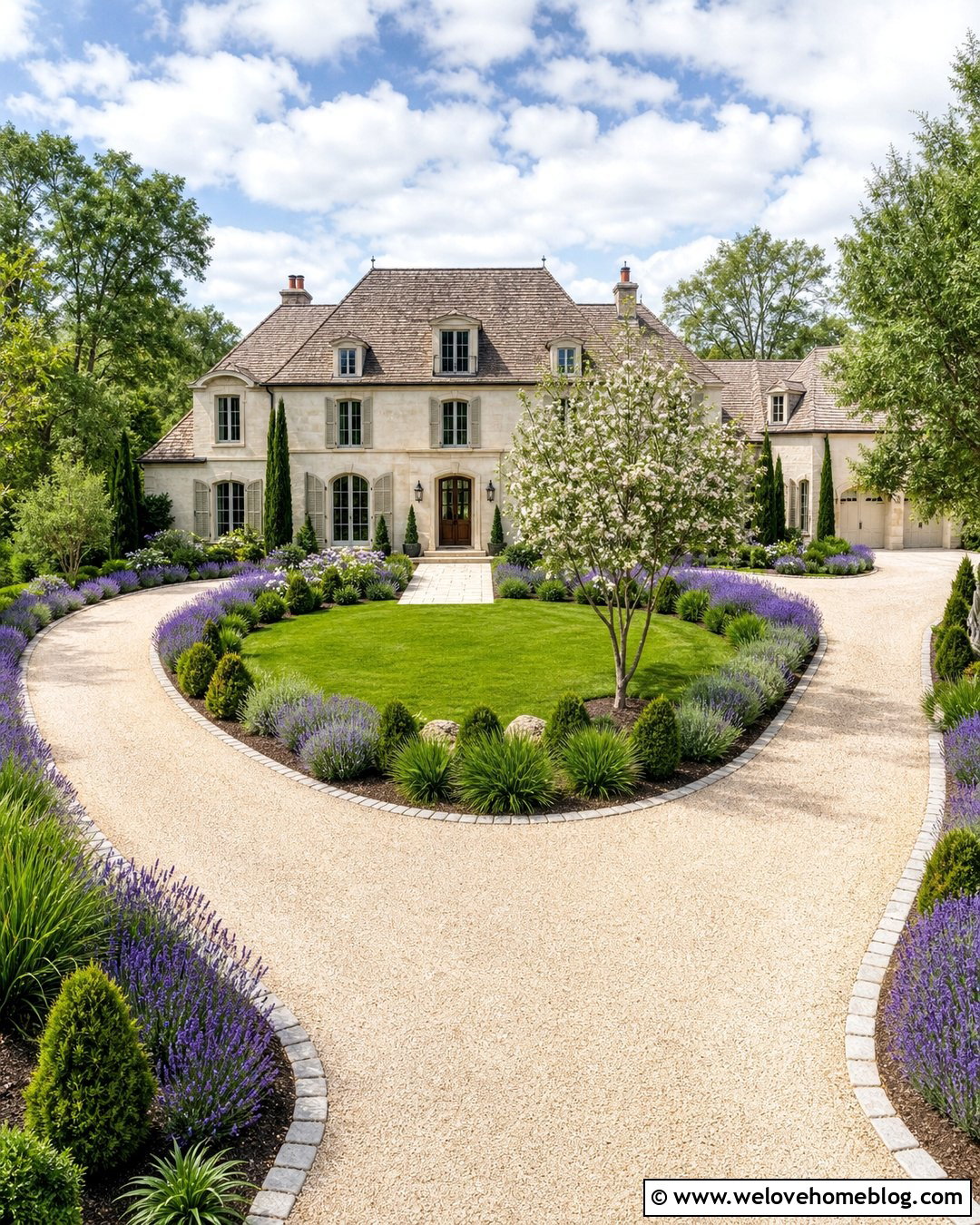 U Shape Gravel Driveway With Lavender Borders - 30 U Shape Driveway Landscaping Ideas